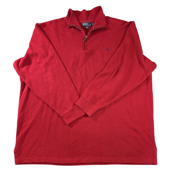 Polo By Ralph Lauren Red Quarter-Zip Pullover Sweater 3XLT Tall 100% Cotton Mens - Picture 1 of 6